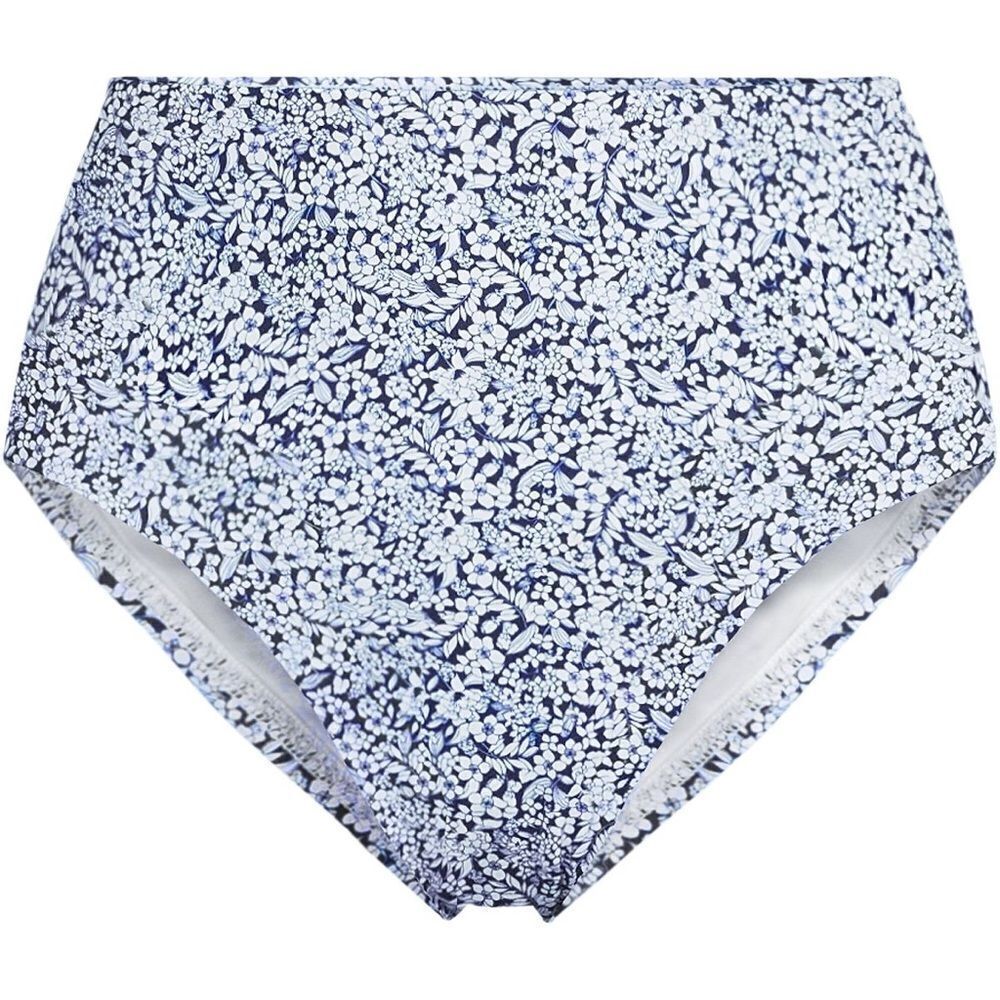 Lands' End Navy and White Floral High-Waist Bikini Bottom